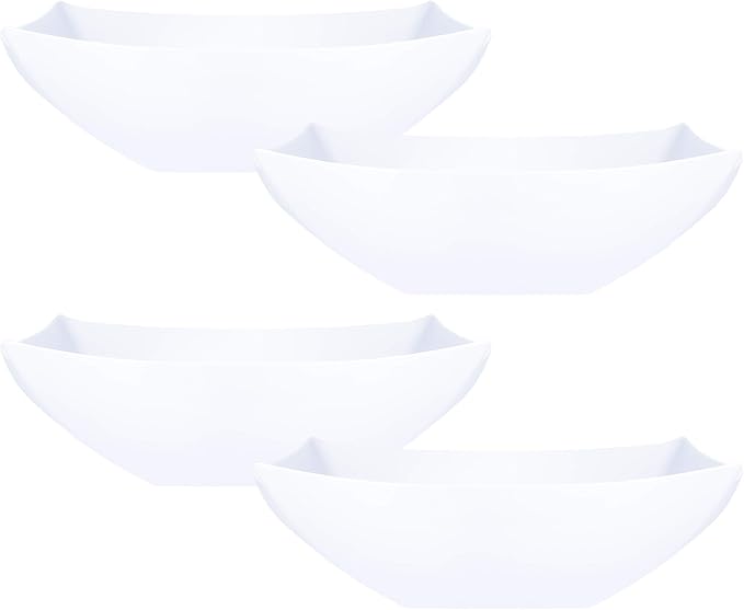 PLASTICPRO Disposable 32 ounce Square Serving Bowls, Party Snack or Salad Bowl, Medium Plastic Elegant White Pack of 4