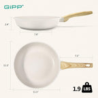 GiPP Nonstick Frying Pan Skillet - 11" White Granite Non Stick Pans, Omelette Pan with Heat-Resistant Handle, Compatible with All Stovetops, PFOA Free