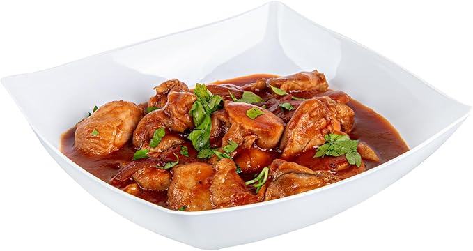 Restaurantware Moderna 32 Ounce Fancy Plastic Bowls 10 Square Disposable Salad Bowls - Durable Heavy-duty White Plastic Bowls For Warm And Cold Foods