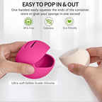 Fauxomor Makeup Sponge Holder,Double-sided 5-line Vented Silicone Beauty Make Up Blender Case for Travel,Shatterproof Make-Up Sponge Travel Case for All Sponges Reuse Easy Carry,Rose Red