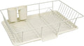 Sweet Home Collection Space-Saving 3-Piece Dish Drainer Rack Set: Efficient Kitchen Organizer for Quick Drying and Storage - Includes Cutlery Holder and Drainboard - Maximize Countertop Space, Ivory