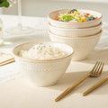Ceramic Small Bowls Set 4-Piece, 12 OZ Farmhouse Vintage Ramekins Bowl for Salad Dessert Yogurt Dipping, 4.7 In Porcelain Bowl Microwave Dishwasher Safe, Misty White Christmas Gift