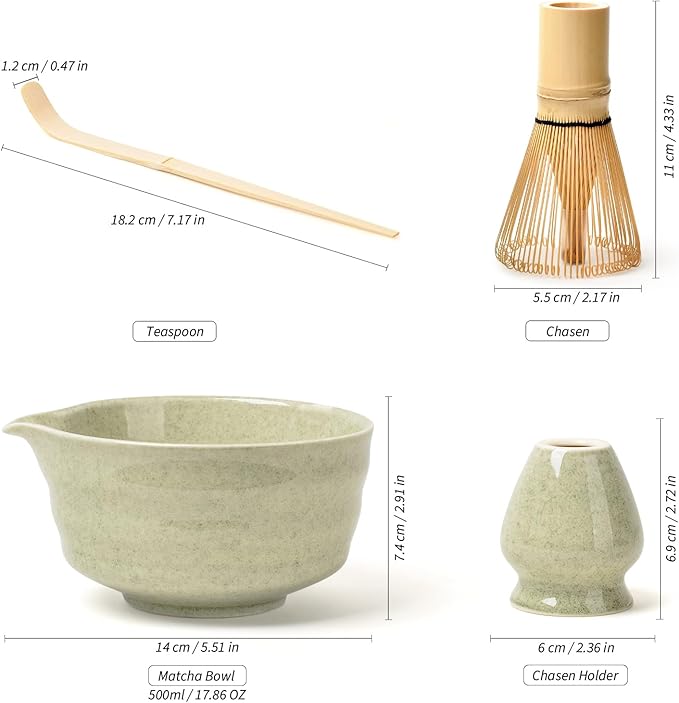 Authentic Japanese Matcha Ceremony Set - 17oz Traditional Chawan Bowl with Bamboo Whisk (Chasen), Scoop & Stand - Complete Starter Kit for Beginners, Christmas Thanksgiving Gift Idea