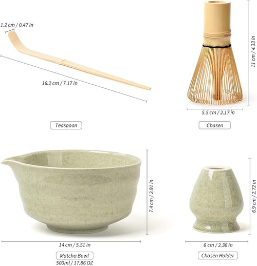 Authentic Japanese Matcha Ceremony Set - 17oz Traditional Chawan Bowl with Bamboo Whisk (Chasen), Scoop & Stand - Complete Starter Kit for Beginners, Christmas Thanksgiving Gift Idea