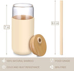 20oz Glass Water Tumbler with Silicone Protective Sleeve - Beer Can Glass Cups with Straw and Bamboo Lid, Iced Coffee Glasses, Cute Drinking Glasses for, Water Smoothie, Boba Tea, Gift - Amber