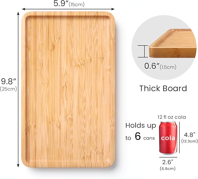 VERTORGAN Bamboo Serving Tray,9.8x5.9 Inch Decorative Trays Platter for Coffee Table,Living Room,Bar,Party,Mini Charcuterie Boards Cheese Board,Home Decor（Natural）