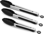 3 Pack Black Kitchen Tongs, Premium Silicone BPA Free Non-Stick Stainless Steel BBQ Cooking Grilling Locking Food Tongs, 9-Inch 10-Inch & 12-Inch