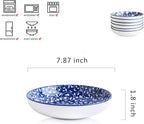 Selamica Porcelain Salad Pasta Bowls, Serving bowls, Microwave & Dishwasher Safe, Sturdy & Stackable - 26 Ounce, Set of 6, Vintage Blue