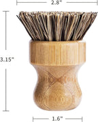 Palm Pot Brush- Bamboo Round 3 Packs Mini Dish Brush Natural Scrub Brush Durable Scrubber Cleaning Kit with Union Fiber and Tampico Fiber for Cleaning Pots, Pans and Vegetables