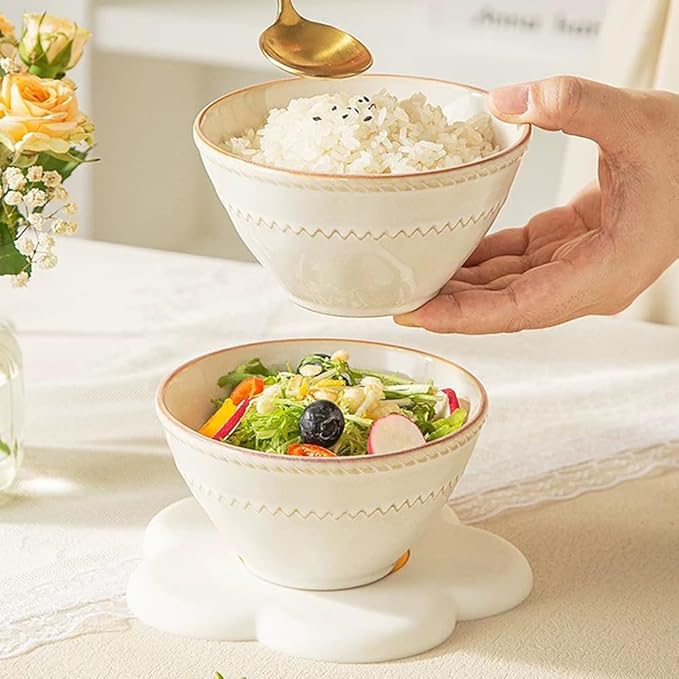 Ceramic Small Bowls Set 4-Piece, 12 OZ Farmhouse Vintage Ramekins Bowl for Salad Dessert Yogurt Dipping, 4.7 In Porcelain Bowl Microwave Dishwasher Safe, Misty White Christmas Gift
