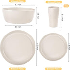 EI 24pcs Wheat Straw Dinnerware Set, Beige Wheat Straw Plates, Reusable Unbreakable Plates for Camping, Picnics & Family Dinners