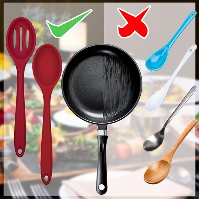 ELANE 8 Pcs Silicone Cooking Spoons Set,Mixing Spoons for Cooking Spoons for Nonstick Cookware Silicone Serving Spoons,Mixing Spoons for Cooking (Red)