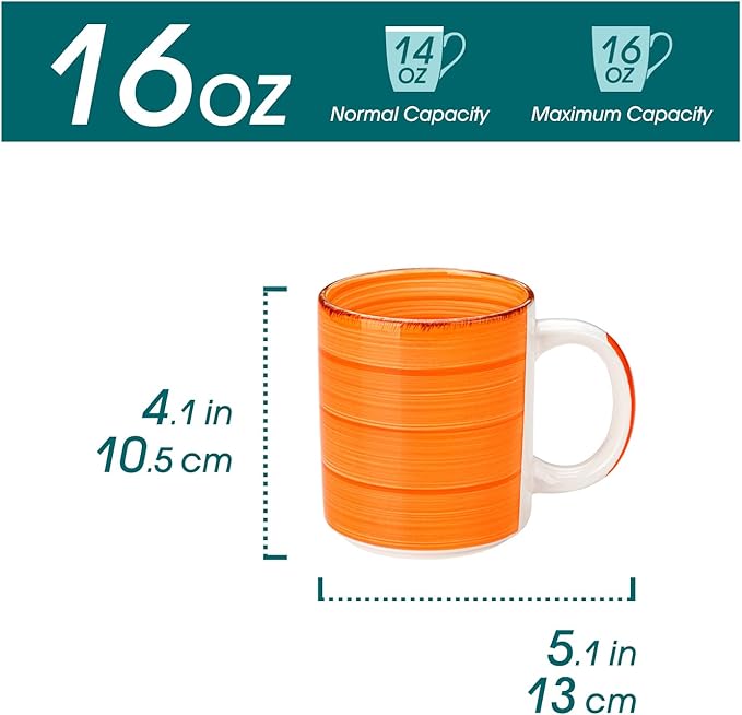 vancasso Bonita Ceramic Coffee Mug Set of 6,16 Oz Coffee Cups with Large Handle for Tea,Latte,Cappuccino,Milk,Cocoa,Dishwasher&Microwave Safe(Color)