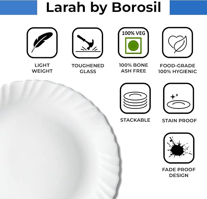 Borosil Gourmet Dinnerware Set For 6, 19 Pieces, White Dinner Plates and Bowls Sets, Chip Resistant Tempered Opal Glass, Stain Resistant, Dishwasher & Microwave Safe Dinner Set For Gifting, Serves 6