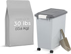 IRIS USA Dog Food Storage Container with Wheels, Airtight Lid, 2-Cup Scoop, Up to 30 Pounds Pet Food Storage, Built in Scoop Storage in Lid, Versatile Pet Food Bin, Portable, BPA Free, Gray/Dark Gray