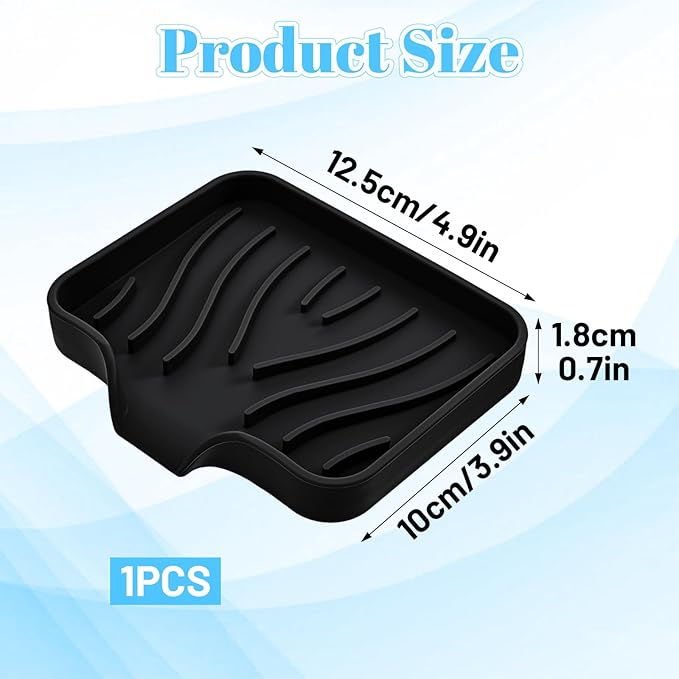 Grevosea Sponge Holder for Kitchen Sink, Silicone Dish Sponge Holder with Drain Spout Soap Dish Tray for Shower Bathroom Scrubbers Kitchen Sink Organizer Accessories (Black)