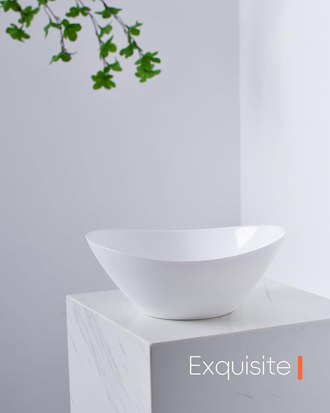 LaGlint 66 OZ Salad Bowl Set of 2, Opal Glass 10 inch Lightweight Serving Dishes for Salad, Fruit, Kitchen Microwave & Dishwasher Safe, Oval Shape White