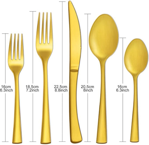 Bestdin 20-Piece Matte Gold Silverware Set, Premium Stainless Steel Flatware Set for 4, Spoons and Forks Set Includes Knife/Fork/Spoon, Nice Gifts for Thanksgiving&Chirstmas.