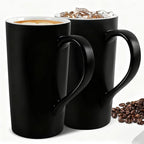 20 OZ Large Diner Coffee Mugs,Tall Beer Cups with Handle Couple's Cups Set of 2,Oversized Cylindrical Design Modern Ceramic Tea Cup for Dad Mom Friends Gift.Matte Black