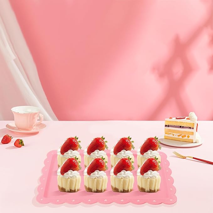 Set of 6 Plastic Serving Trays Food Tray - 14" x 9" Rectangle Serving Platter for Party Cafeteria Kitchen Restaurant , Small Flat Trays for Dessert Fruit Cookie Snack (6, Pink)