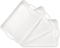 Cedilis 3 Pack Serving Trays with Handles, 16 x 11IN Food Serving Tray, Rectangular Plastic Stackable Tray for Restaurant, Parties, Coffee Table, Kitchen (White)