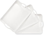 Cedilis 3 Pack Serving Trays with Handles, 16 x 11IN Food Serving Tray, Rectangular Plastic Stackable Tray for Restaurant, Parties, Coffee Table, Kitchen (White)