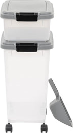 Amazon Basics 3-Piece Airtight Pet Food Storage Container Combo with Scoop, BPA Free, Removable Wheels, 33 QT + 12 QT