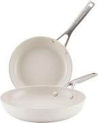 KitchenAid Hard Anodized Ceramic Induction Nonstick Cookware 2-Piece Frying Pans/Skillet Set, Dishwasher Safe, 8.25 Inch and 10 Inch Non Stick Fry Pans with Stainless Steel Handles - Porcelain White