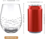 Joeyan Etched Stemless Wine Glasses,Hand Blown Drinking Glass Cups Wine Tumbler with Fish School Patterns,Carved Large Cocktail Whiskey Glasses,Gift for Party Wedding,17.5 oz,Dishwasher Safe
