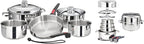 Magma 10 Piece Gourmet Nesting Stainless Steel Cookware Set, Induction Compatible, Oven Safe to 500°F - Suitable for All Stovetops, Removable Handles, Silver