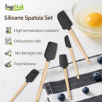 Silicone Spatula Set, Food Grade Rubber Spatula-4 Piece Nonstick Rubber Spatulas, Spoonula, Jar Scraper for Cooking, Baking, Mixing, Frosting - Heat Resistant Up to 600°F (5 Pcs Spatula Black)