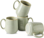 HASENSE Porcelain Coffee Mugs Set, 12 Oz Reactive Glaze Green Coffee Cups with Handle, Large Tea Cup for Latte, Cappuccino & Hot Chocolate, Dishwasher & Microwave Safe, Set of 4