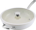Circulon Halo with LaserDefense Ceramic Nonstick Frying Pan with Helper Handle and Lid, Made without PFAS, Compatible with All Stovetops, Dishwasher and Oven Safe, 12 Inch Skillet - Pearl White