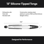 Misen Kitchen Tongs - Dishwasher Safe, Heavy Duty - Precision Silicone-Tipped Grilling Tool - Heat Resistant, Nonstick Safe - Perfect for Serving and Air Frying- 13 Inch | Black