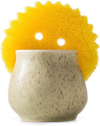 Zoeeker Ceramic Dish Sponge Holder, Sponge Caddy for Kitchen Sink Brush Organizer Scrub Dish Rack for Scrubbers, Bathroom, Sink, Yellow