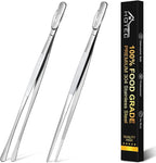 HOTEC Kitchen Tweezers Tongs Stainless Steel Professional Chef Tweezers, Set of 2-12inch Extra-Long Food Tongs for Cooking,Grill and Baking