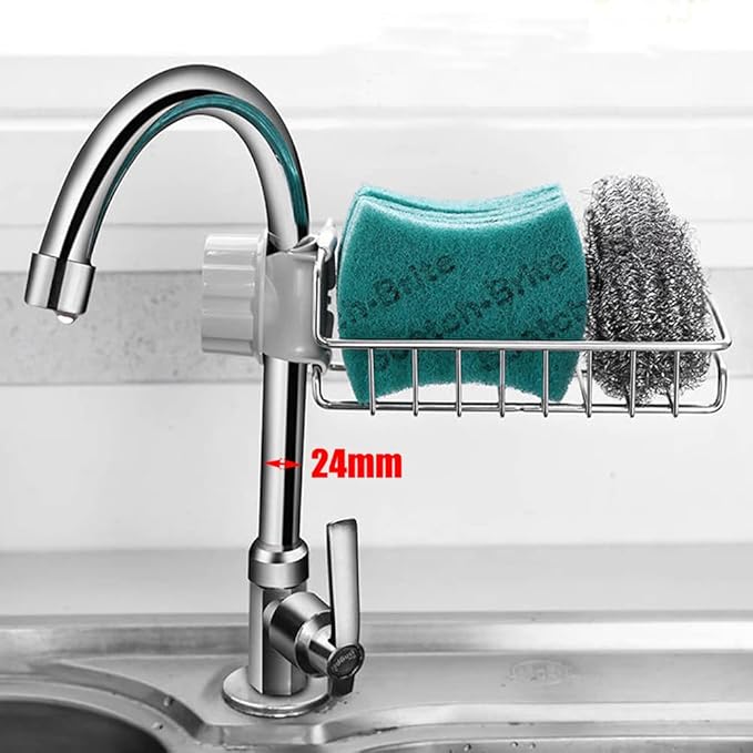 iPstyle Kitchen Sink Caddy Organizer Over Faucet Sponge Holder, Stainless Steel Heavy Duty Thickening Hanging Faucet Drain Rack for Scrubbers, Soap, Bathroom, Detachable No Suction Cup or Magnet