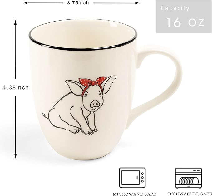 LEHAHA Farmhouse Coffee Mugs Set,16 OZ Animal Large Ceramic Mugs with Handle, Set of 6, Christmas Porcelain Cups for Coffee, Tea, Cocoa, Office and Home Use, Practical Gift, Assorted Design