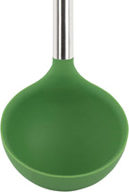 Tovolo Silicone Cooking Utensil Set of 6 Stainless Steel Handle Ladle Slotted Turner Tongs Flex Core Spatula Scraper Mixing Spoon & Potato Masher, Dishwasher Safe BPA Free Utensils, Pesto Green