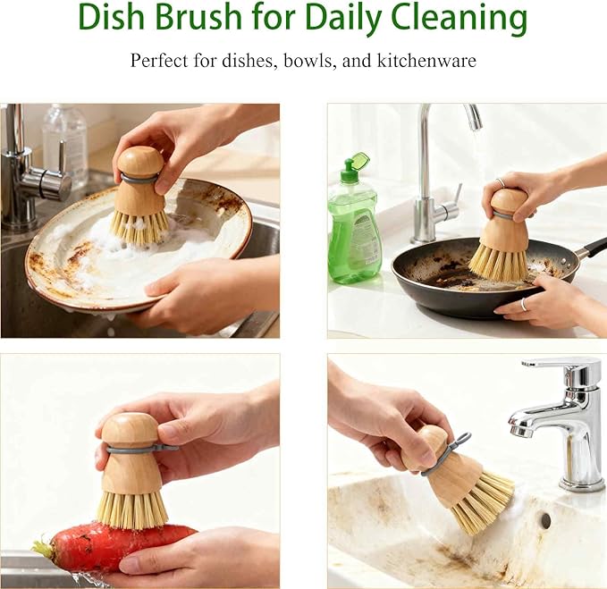 Dish Brush with Durable Bristles for Non Scratch Cleaning, Easy Grip Handle for Fast Grease Removal on Dishes Pots Pans and Sink – Dish Cleaning Brush, Dish Scrub Brush, Kitchen Dish Brush