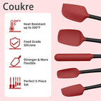 Coukre Silicone Spatula Set of 5,High Temperature Resistant, Food Grade Silicone, Dishwasher Safe, for Baking, Cooking (Red Black)