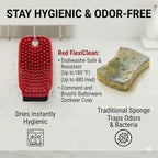 FlexiClean 3-in-1 Silicone Dish Sponge - BPA-Free Food-Grade Cleaning Brush with Dual-Sided Scrubber & Scraper, Hanging Hole Fast-Dry Reusable for Dishes/Fruits/Vegetables (Red 2PCS)