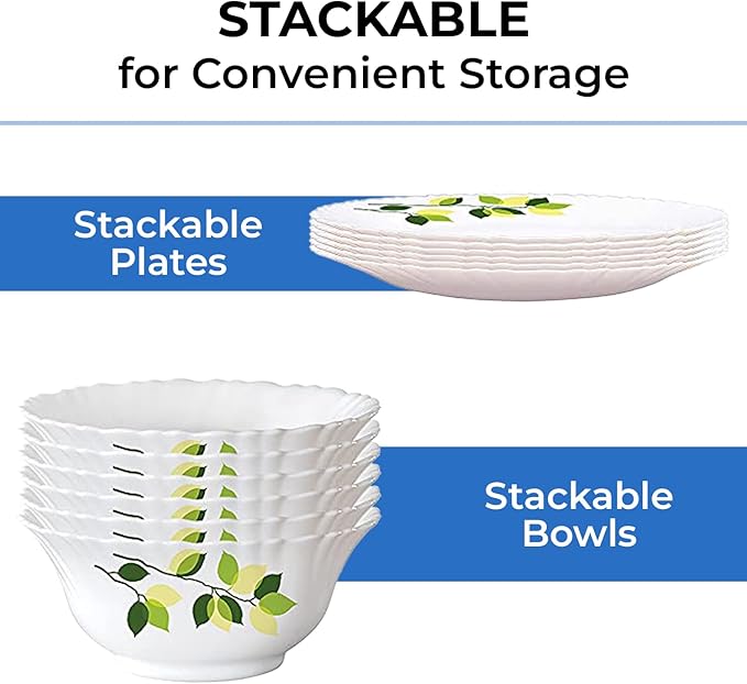 Borosil Gourmet Dinnerware Set For 6, 19 Pieces, White Dinner Plates and Bowls Sets, Chip Resistant Tempered Opal Glass, Stain Resistant, Dishwasher & Microwave Safe Dinner Set For Gifting, Serves 6