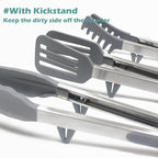 Tongs for Cooking, 12" Kitchen Tongs with Silicone Tips, Food Grade Serving Tongs Set of 3, Grey