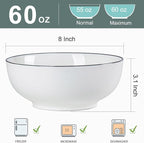 60 oz Large Pho Soup Bowls, Large Ramen Bowls, Rimmed Off-White Big Ceramic Bowls Set of 3, 8 Inch