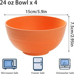 Unbreakable Wheat Straw Cereal Bowls Set of 4, 24 OZ Microwave and Dishwasher Safe Lightweight Soup and Salad Bowl Sets, Reusable Dessert Bowls for Rice, Pasta, Snack, Fruit, BPA Free (Orange)