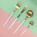 Gold Silverware Set, 24-Piece Stainless Steel Flatware Set Service For 6, Mirror Polished White Handle Tableware Cutlery Set Knife Fork And Spoon For Home & Restaurant, Dishwasher Safe