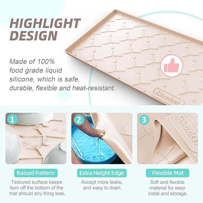 SIKADEER Silicone Under Sink Mats for Kitchen Waterproof 34" x 22", Raised Edge Cabinet Protector Shelf Liner, Bathroom Organizers and Storage Boot Tray Pet Mat