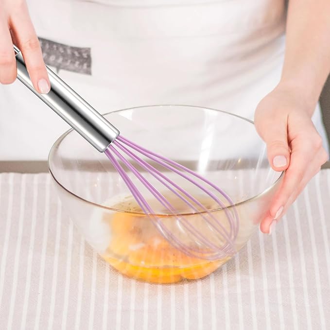 18 Pcs 8 Inch Whisks Bulk for Cooking, Silicone Whisks Non Scratch Stainless Steel Hand Whisk Large Coated Metal Heat Resistant Egg Beaters for Cooking