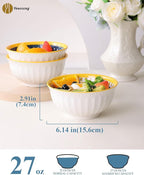 Yeacccng Bohemian Cereal Bowls Set of 4, 27 Oz Ribbed Exterior Ceramic Bowls, 6.14 Inch Lead-Free Scratch-Resistant for Soup/Cereal/Oatmeal/Pasta/Fruit, Dishwasher & Microwave Safe